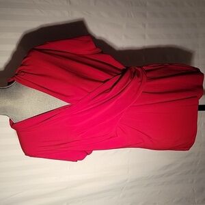 DKNY Women's RED Vneck, Short Sleeves & Side Scrunched Blouse, SIZE: XXL